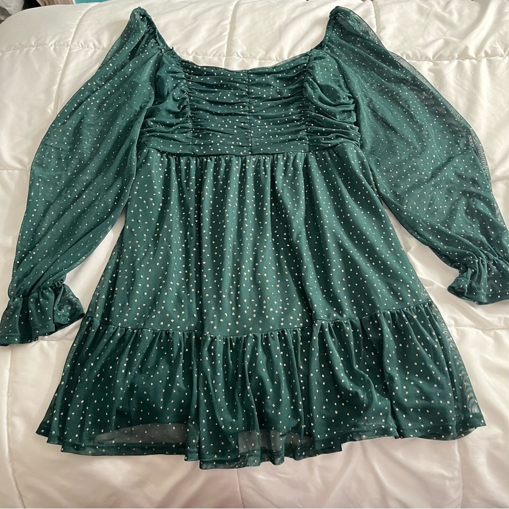AUDREY PARKS green & gold sparkle dress
